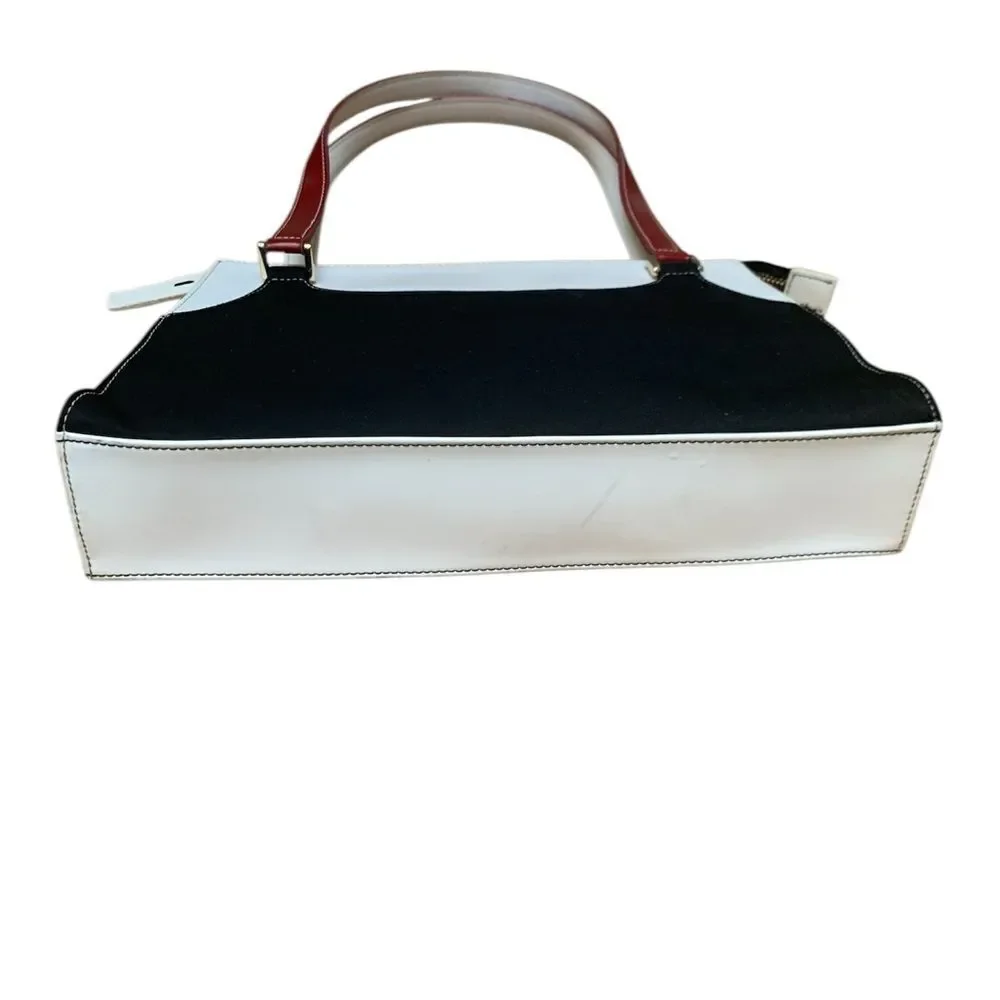 Vintage Jones New York Elegant Black and White Handbag with Red Accents